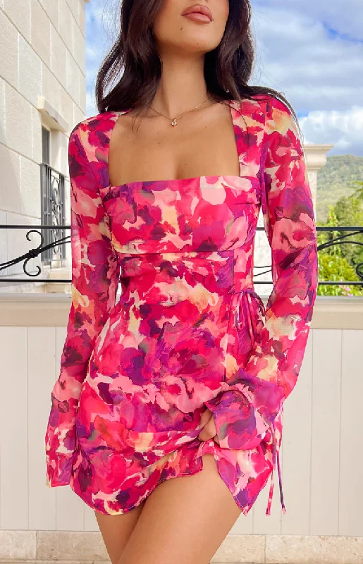 Women's Bodycon DressesLucy Pink Print Long Sleeve Mini Dress