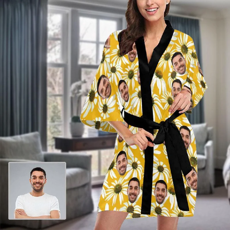 women's pajamas for those who seek cozy, all-night comfortCustom Face Pajama Robe Sunflower Personalized Pajamas with Pictures for Women