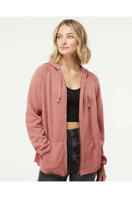 Women's HoodiesIndependent Trading Co. Womens California Wave Wash Full Zip Hooded Sweatshirt Hoodie w/ Pockets - Dusty Rose