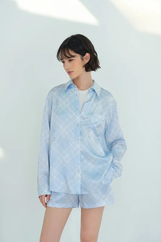 women's pajamas for those who love to indulgeBlue Check Silk Shirt