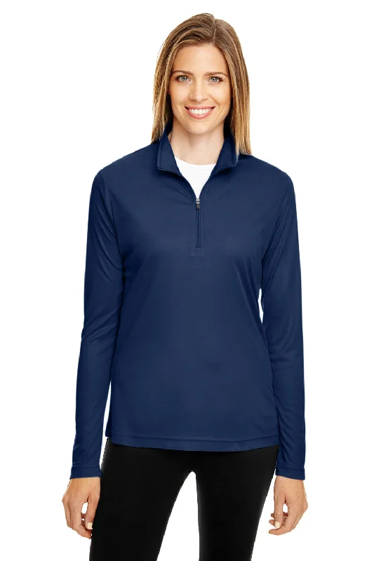 Women's Hooded Sweatshirts with Front PocketsTeam 365 Womens Zone Performance Moisture Wicking 1/4 Zip Sweatshirt - Dark Navy Blue