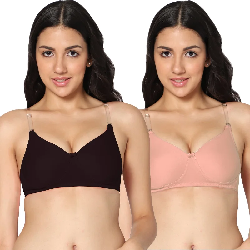 plus-size underwire bra with wide underbandT-shirt Medium Coverage Black and Peach Color Padded Bra (Pack of 2)