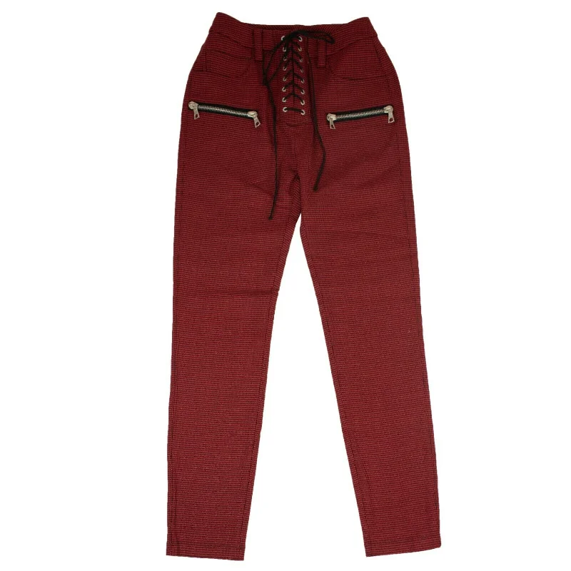 Women's Jodhpurs with Keyhole CollarUnravel Project Houndstooth Print Pants - Red