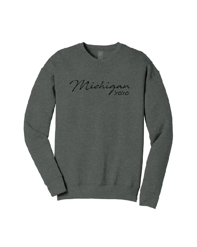 Women's Hooded Sweatshirts with Fitted SleevesInk Detroit Michigan XOXO Crewneck Sweatshirt - Grey