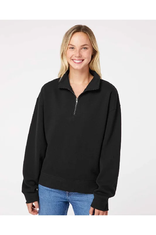 Women's Hooded Sweatshirts with Abstract LiningMV Sport Womens Sueded Fleece 1/4 Zip Sweatshirt - Black