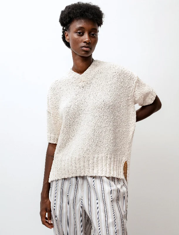 Women's Blouse with Square NeckPetalo Knit Top Chalk