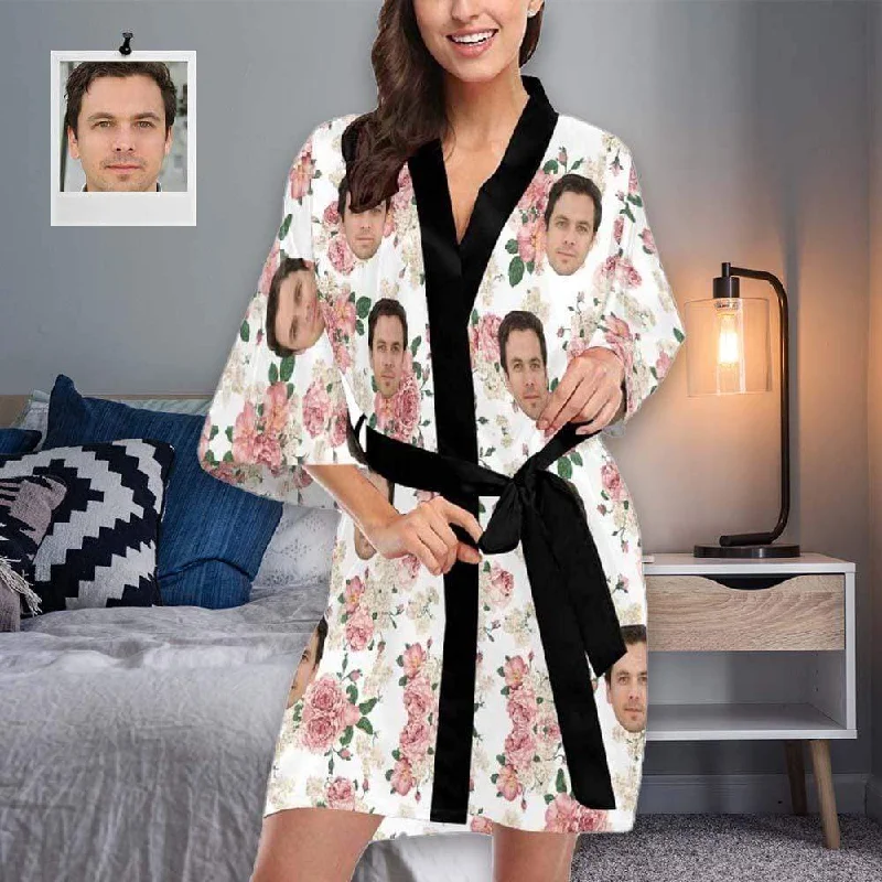 women's pajamas for campingCustom Face Pajama Robe Peony Personalized Pajamas with Pictures for Women