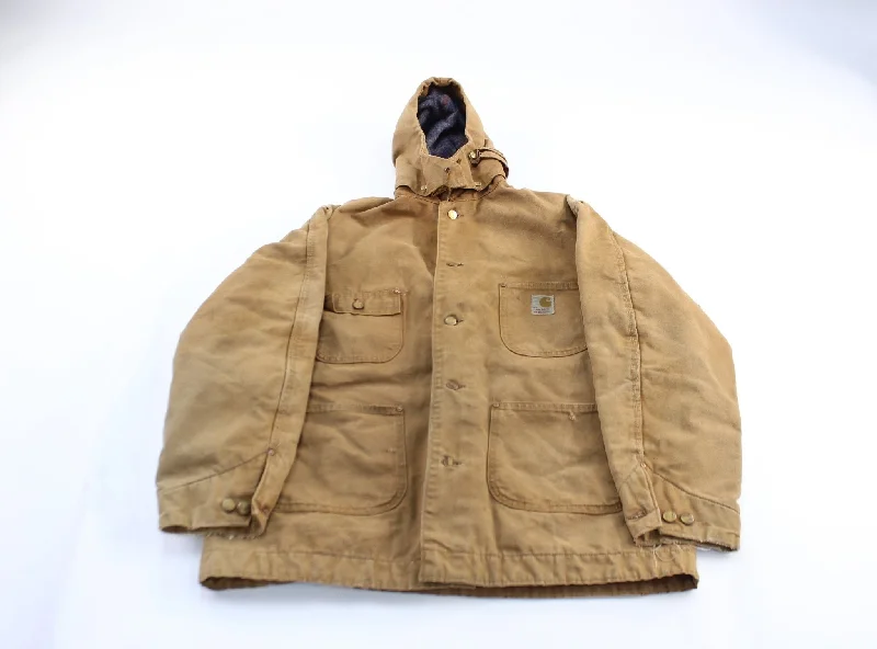 Women's Coats with Sleeves80's Carhartt Logo Patch Tan Banket Lined Zip Up Jacket