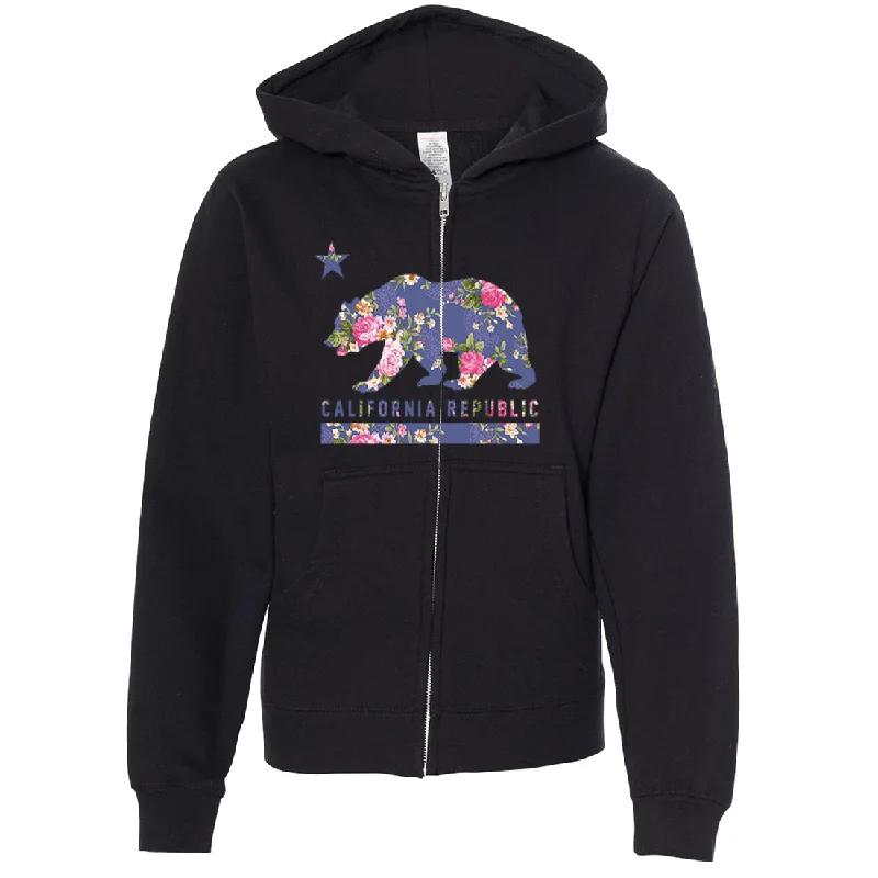 Women's Hooded Sweatshirts with Moisture-Wicking FabricCalifornia Republic Paisley Flower Bear Premium Youth Zip-Up Hoodie