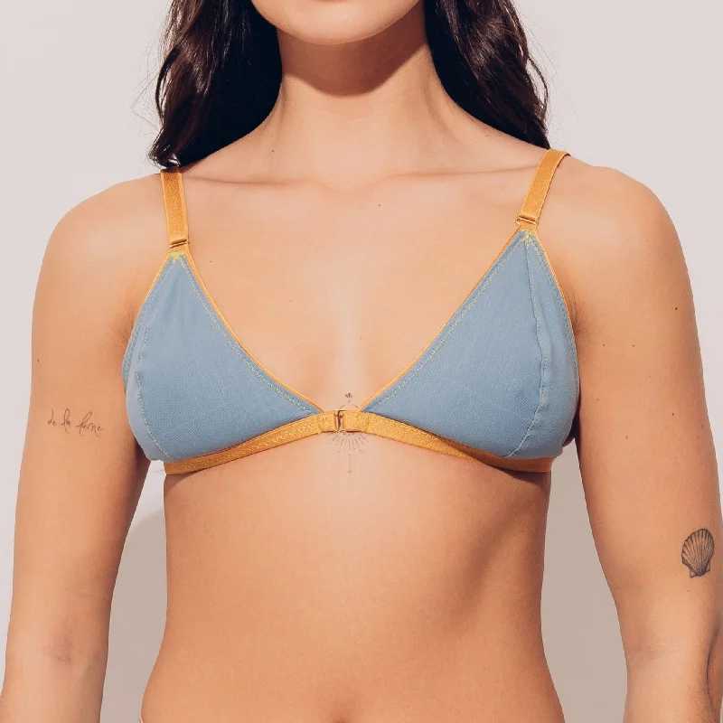 seamless bra for leotardsOrganic Cotton Front Closure Bralette - Blue