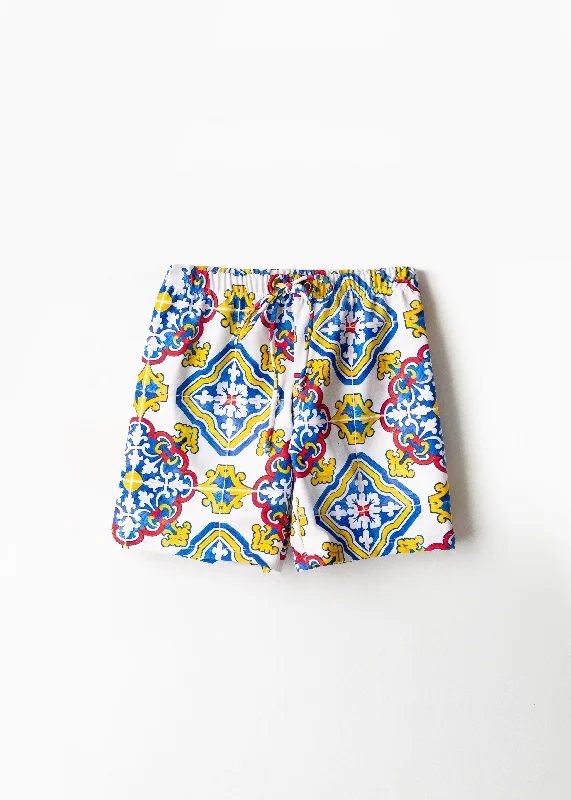 Spanish Tile Boys Shorts White