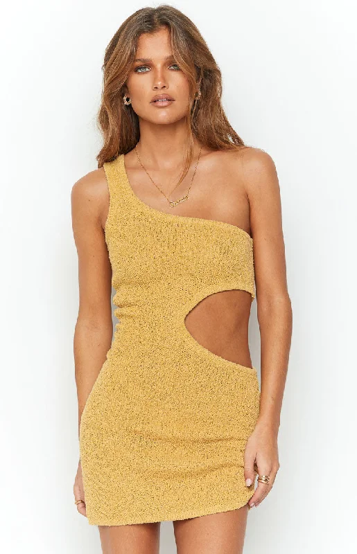 Women's Low Collar DressesLaurynn Mustard Knit Mini Dress