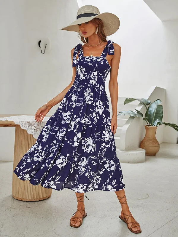 Women's Wrap DressesBerriesJam - 2024 Retro Cami Printed Navy Blue Maxi Dress