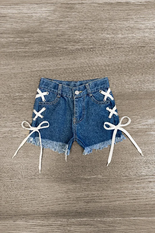 Lace Up Denim Shorts