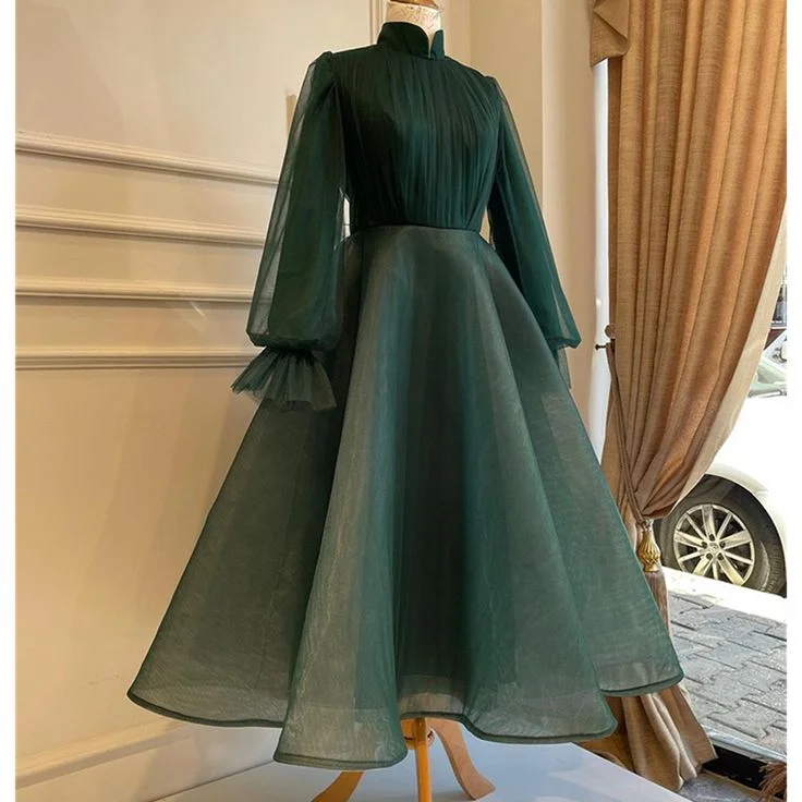 Women's Narrow-Neck DressesElegant Muslim Evening Dress Long Sleeves High Neck Special Occasion Party Dress     S3578