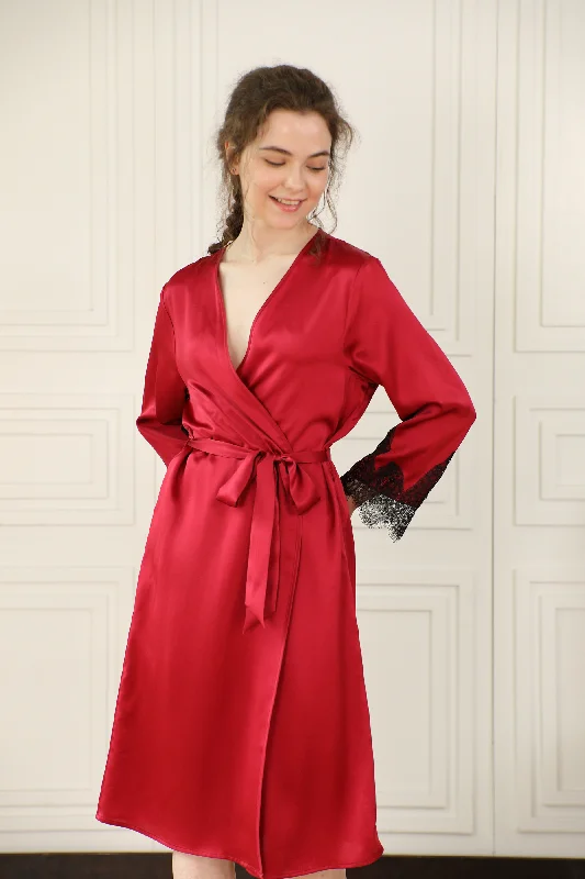 cozy women's flannel pajamaswomen's mid-length silk and lace dressing gown