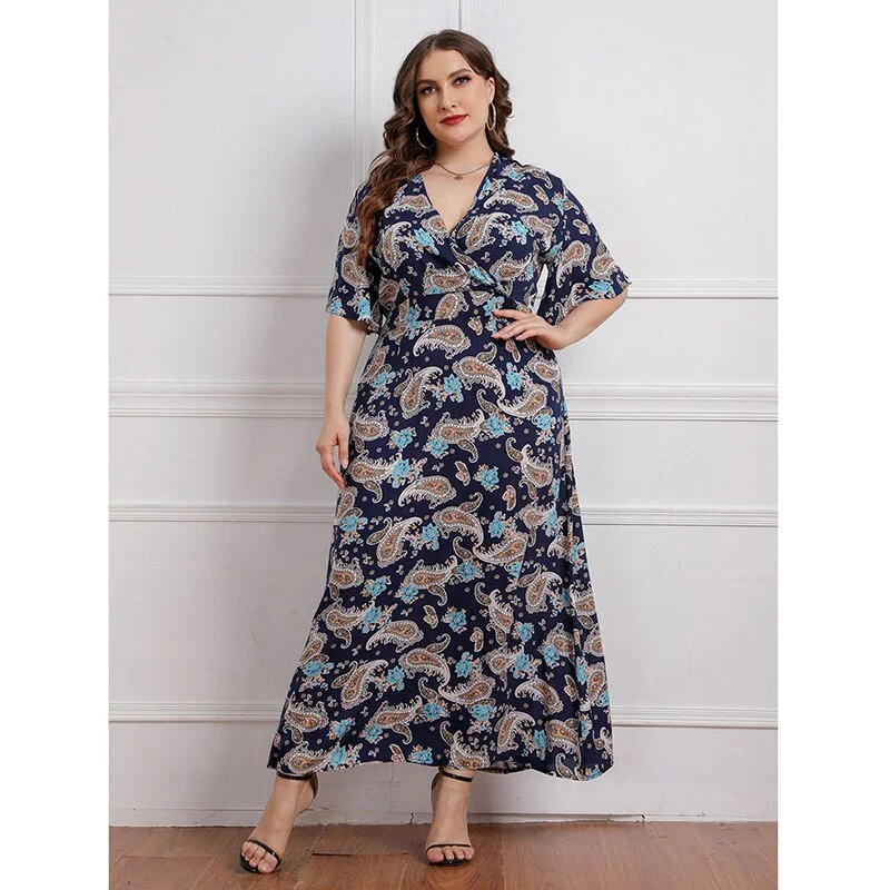 Women's Midi DressesBerriesJam - 2024 V Neck Elegant Floral Short Sleeve Maxi Dress