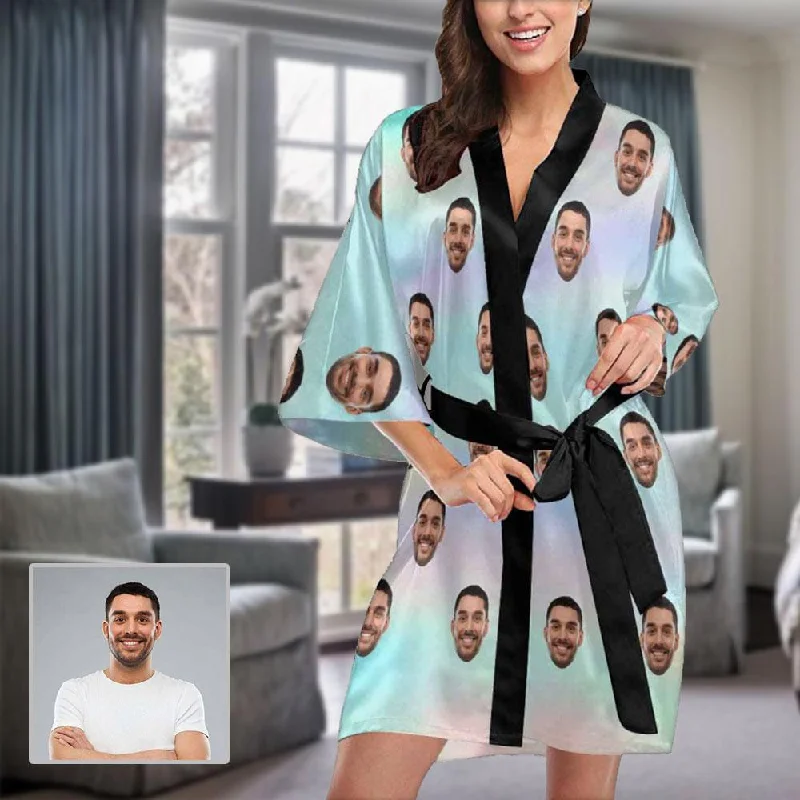 women's pajamas with an elasticized cuffsCustom Face Pajama Robe Tie-dye Ice Cream Color Personalized Pajamas with Pictures for Women