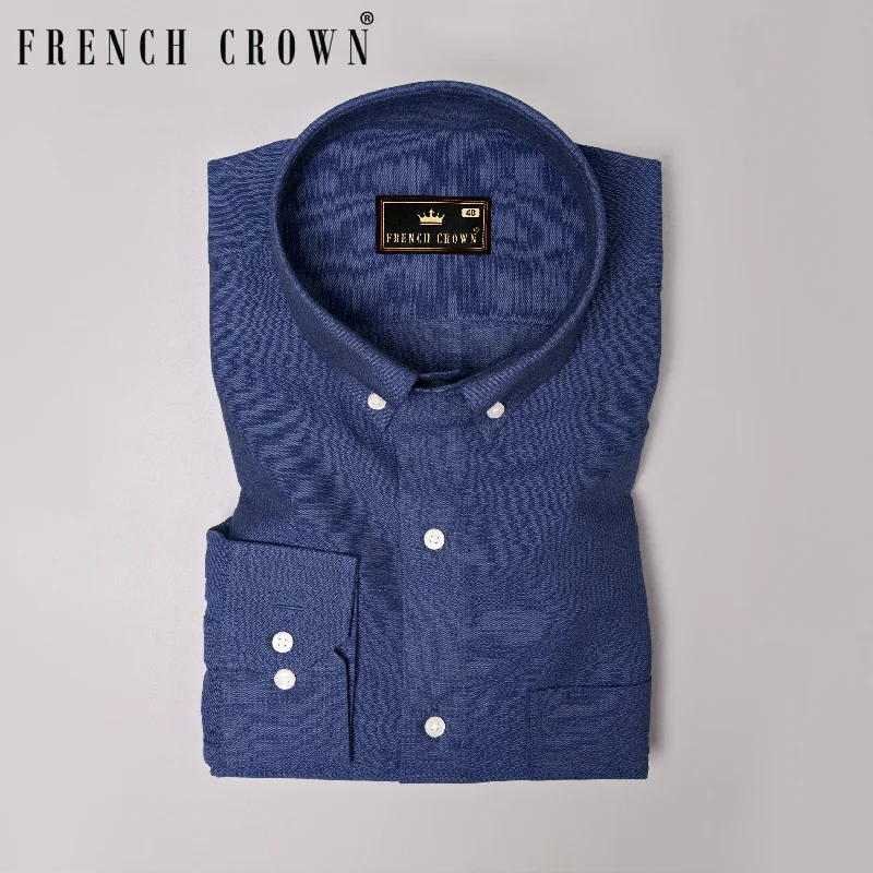 Women's Blouse with PatchesCatalina Blue Luxurious Linen Shirt