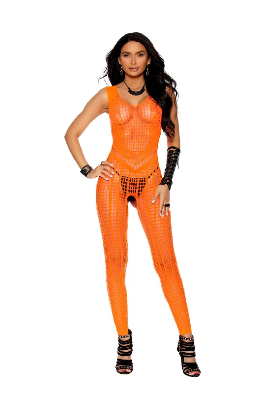 lace trim bra for weddingsCrochet Footless Bodystocking With Open Crotch -  One Size - Orange