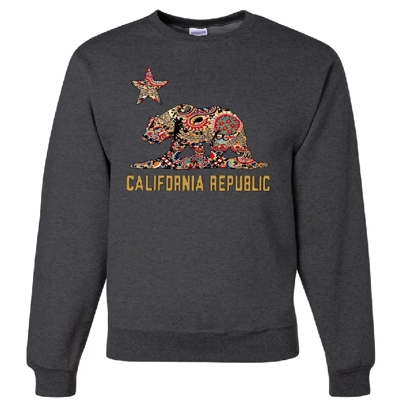 Women's Hooded Sweatshirts with Cinched WaistCalifornia Republic Paisley Bear Crewneck Sweatshirt