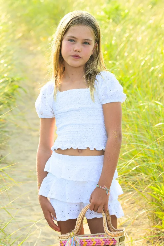 Girl's Kiki Set Top + Skirt / White Eyelet