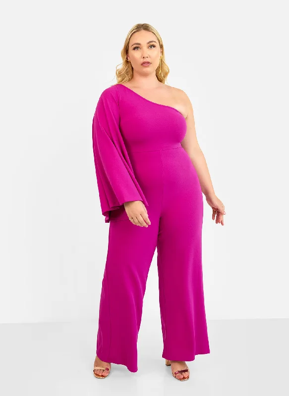 Women's Jumpsuits with Peter Pan CollarOpal Extreme Single Sleeve Wide Leg Jumpsuit - Magenta