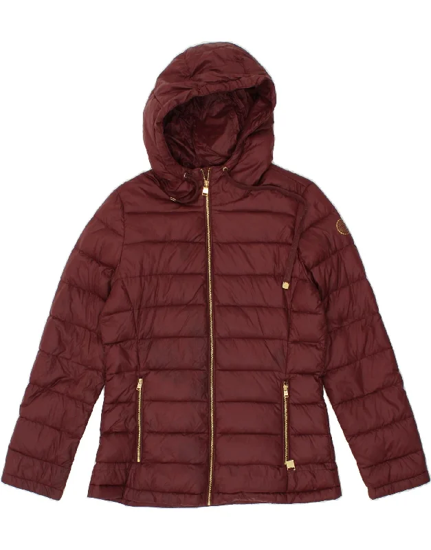 Women's Coats with Fur Trimmed ZipperCALVIN KLEIN Womens Hooded Padded Jacket UK 14 Medium Maroon Nylon