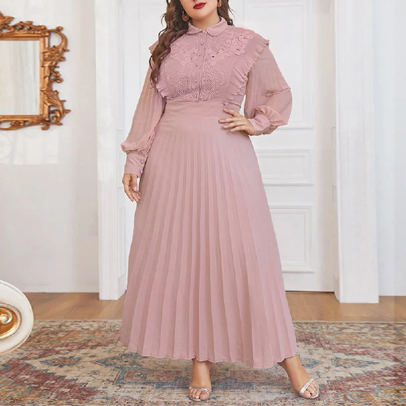 Women's Off-the-Shoulder DressesBerriesJam - 2024 Plus Size Long Sleeve Soild Color Party Maxi Dress