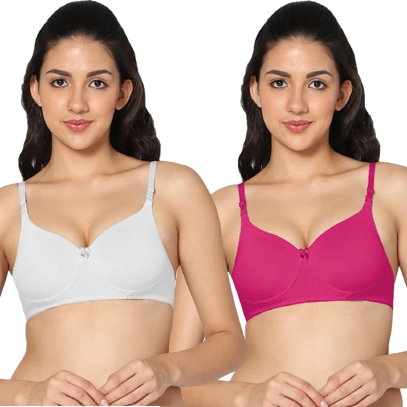 wireless bra with foam cups for shapeT-shirt Medium Coverage Padded Magenta and White Color Bra (Pack of 2)