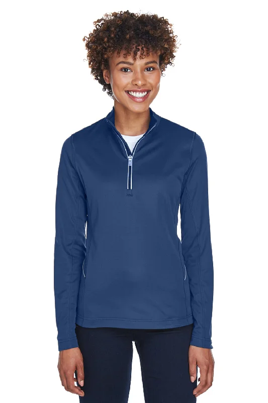 Women's Hooded Sweatshirts with Plaid LiningUltraClub Womens Cool & Dry Moisture Wicking 1/4 Zip Sweatshirt w/ Pocket - Navy Blue