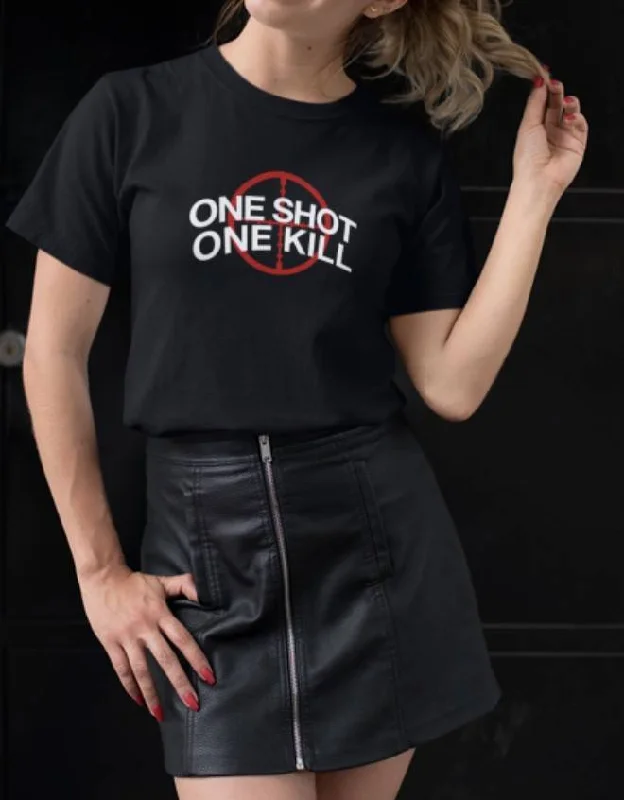 Women's Blouse with U-Shaped CollarOne Shot One Kill Crew Neck S-Sleeve T-shirt