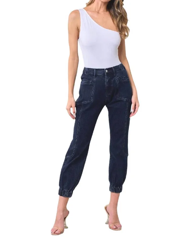 Women's Jodhpurs with Collarless DesignPremium Denim Jogger Pants In Dark Denim