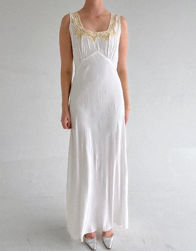 women's pajamas with adjustable straps1940's Bridal White Slip Dress with Cream Lace