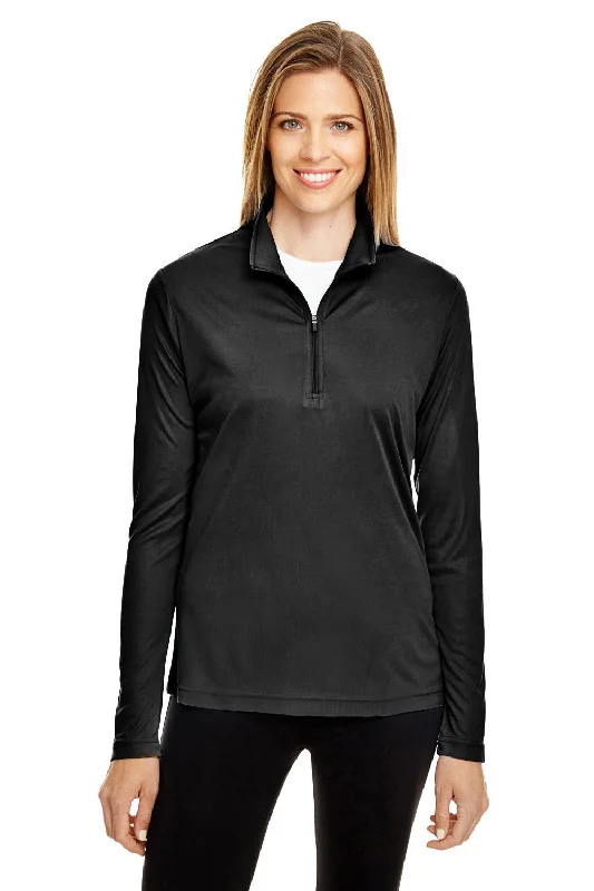 Women's Hooded Sweatshirts with Hidden PocketsTeam 365 Womens Zone Performance Moisture Wicking 1/4 Zip Sweatshirt - Black