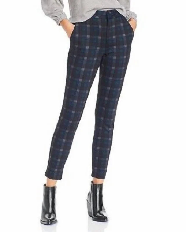 Women's Jodhpurs with Low WaistStretch High Rise Slim Pants In Green Navy Plaid