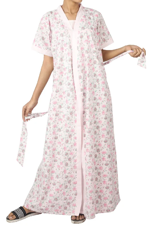 women's pajamas in pastel colorsPink Floral Wrap Round Set