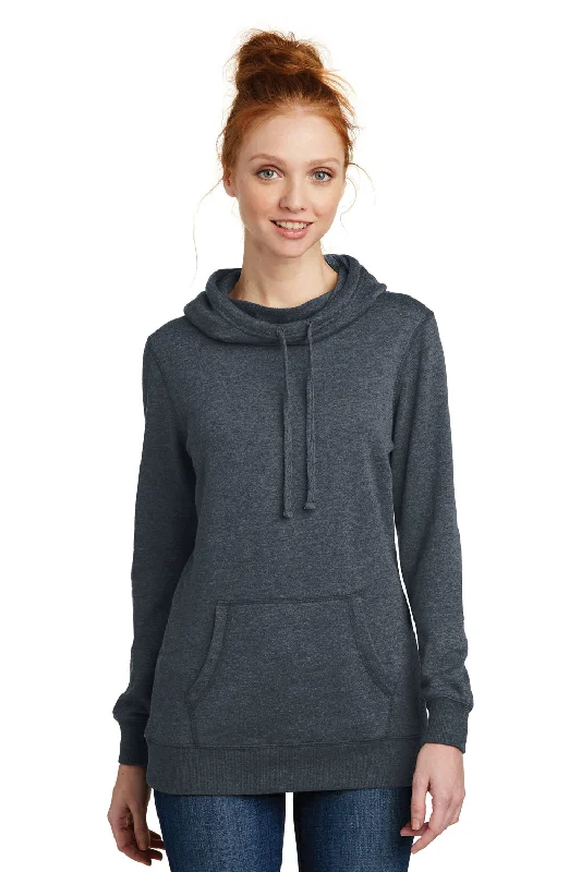 Women's Hooded Sweatshirts with Mediumweight FabricDistrict Womens Fleece Hooded Sweatshirt Hoodie w/ Pouch Pocket - Heather Navy Blue