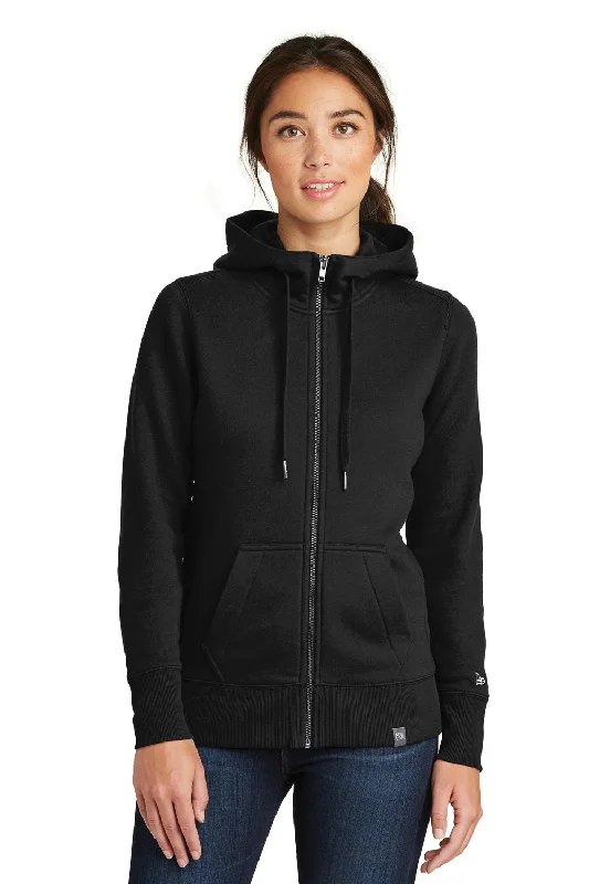 Women's Hooded Sweatshirts with Flannel LiningNew Era Womens Sueded French Terry Full Zip Hooded Sweatshirt Hoodie w/ Pockets - Black