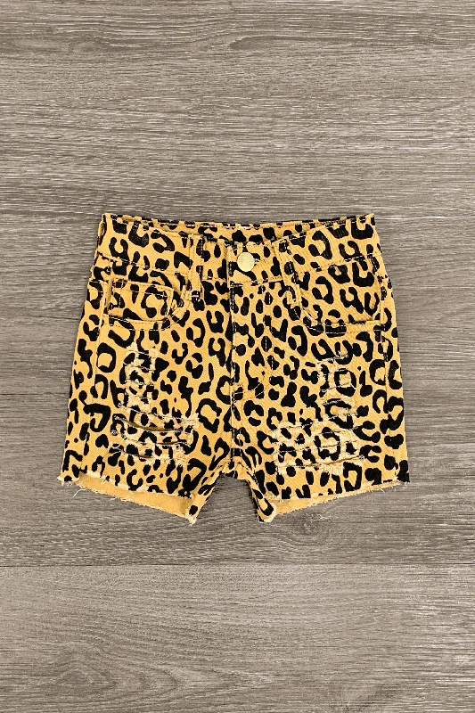 Tan & Black Cheetah Distressed Denim Shorts