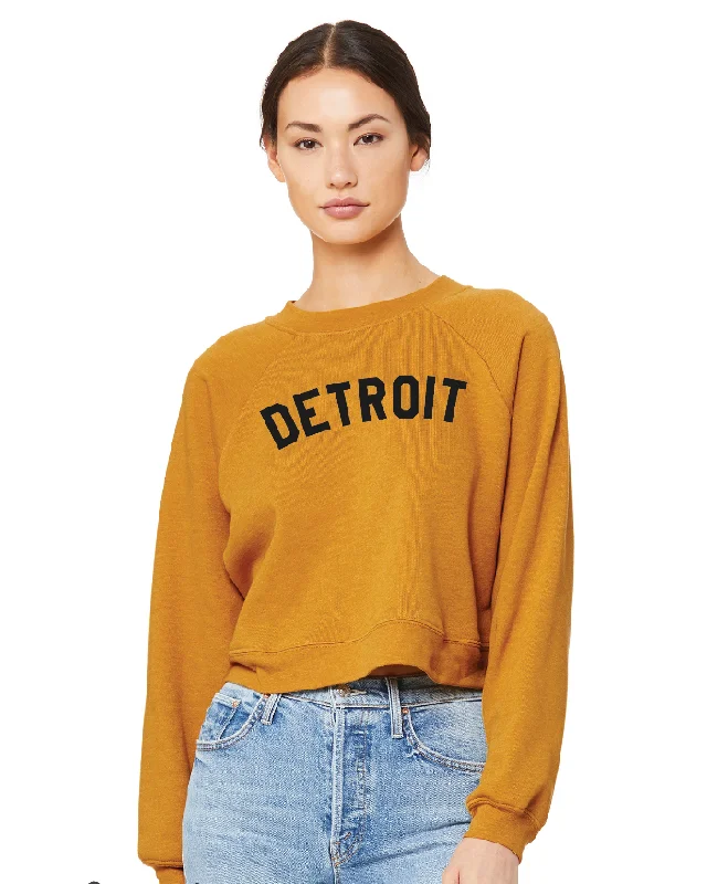 Women's Hooded Sweatshirts with Non-Stretch WaistInk Detroit Women's Raglan Pullover Fleece Sweatshirt - Mustard