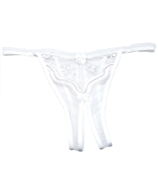 lace overlay braScalloped Embroidery Crotchless Panty White 3x-4x