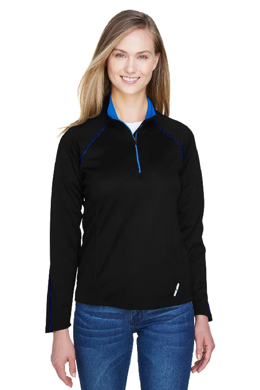 Women's Hooded Sweatshirts with Low WaistNorth End Womens Radar Performance Moisture Wicking 1/4 Zip Sweatshirt - Black/True Royal Blue