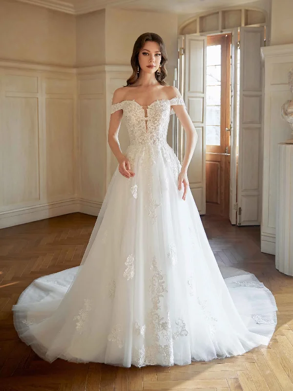 Women's Shift DressesElegant Off The Shoulder A-line Maxi Long Lace Wedding Dresses Online