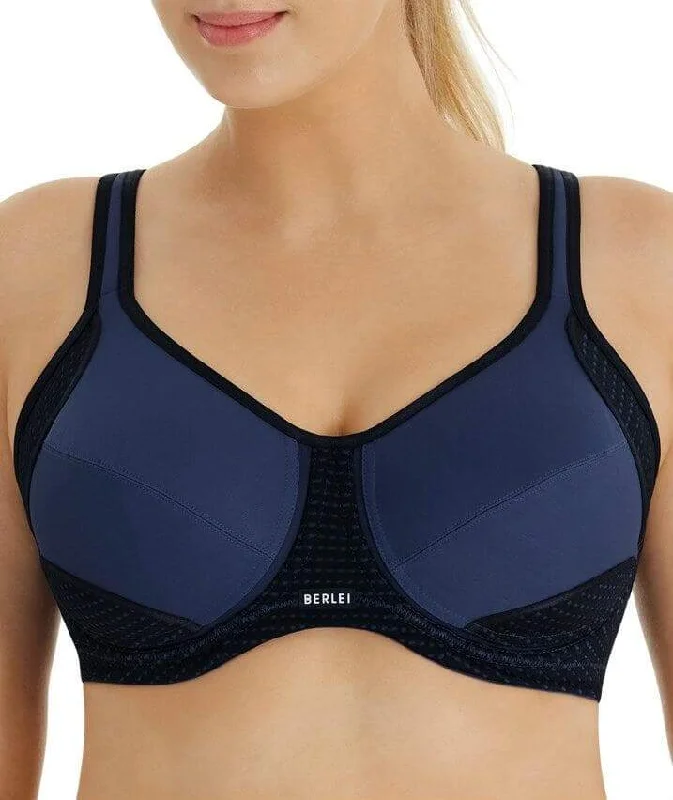 lace trim underwire bra for everyday wearBerlei YYN7 Electrify Mesh Sports Bra Navy