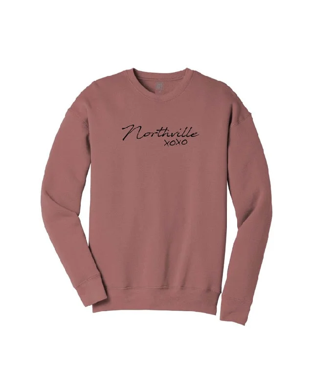 Women's Hooded Sweatshirts with Flared WaistInk Detroit Northville XOXO Crewneck Sweatshirt - Mauve