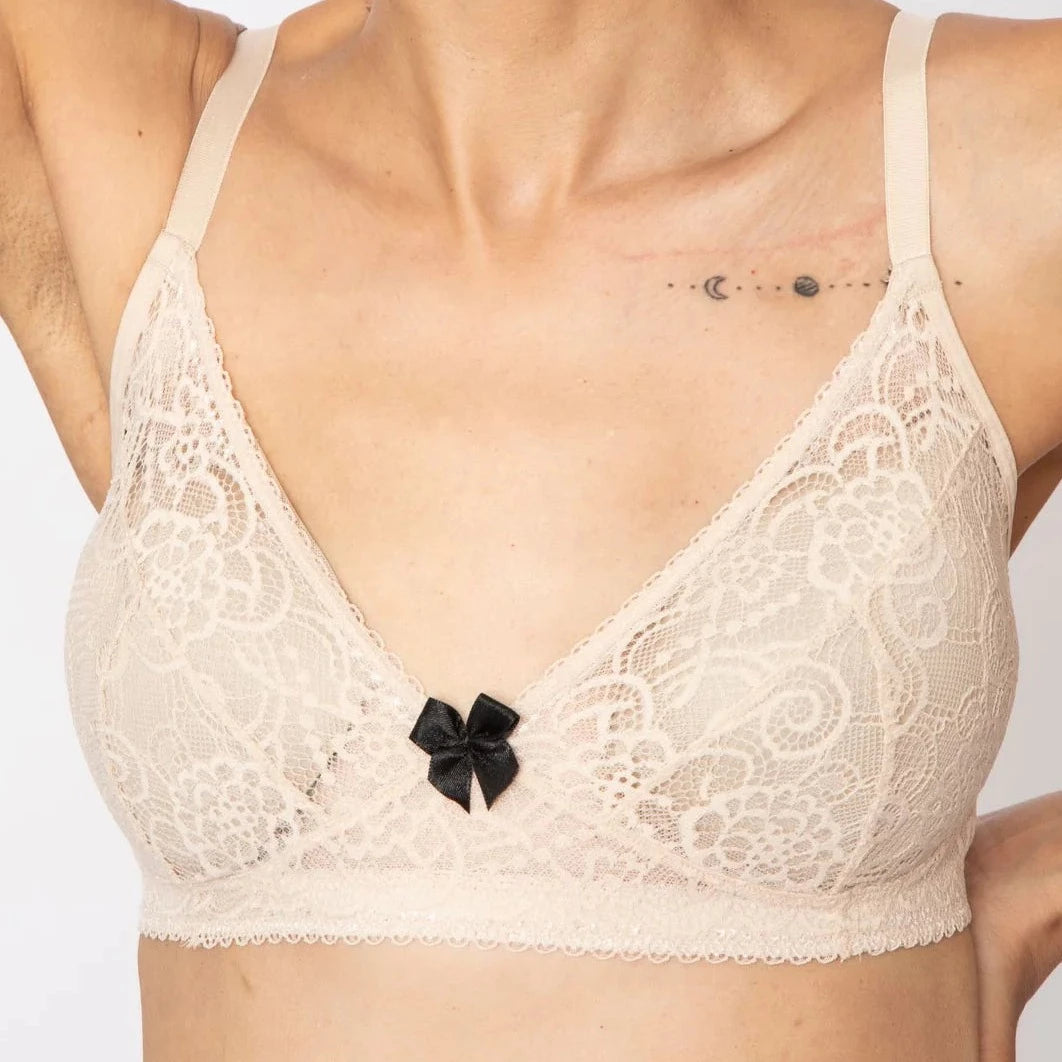 wireless bra with molded cupsANAONO GLORIA SOFT LACE BRALETTE CHAMPAGNE