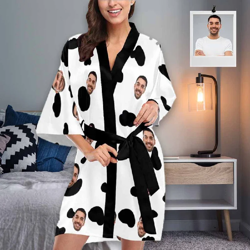 women's pajama sets with matching robesCustom Face Pajama Robe Cow Spot Personalized Pajamas with Pictures for Women