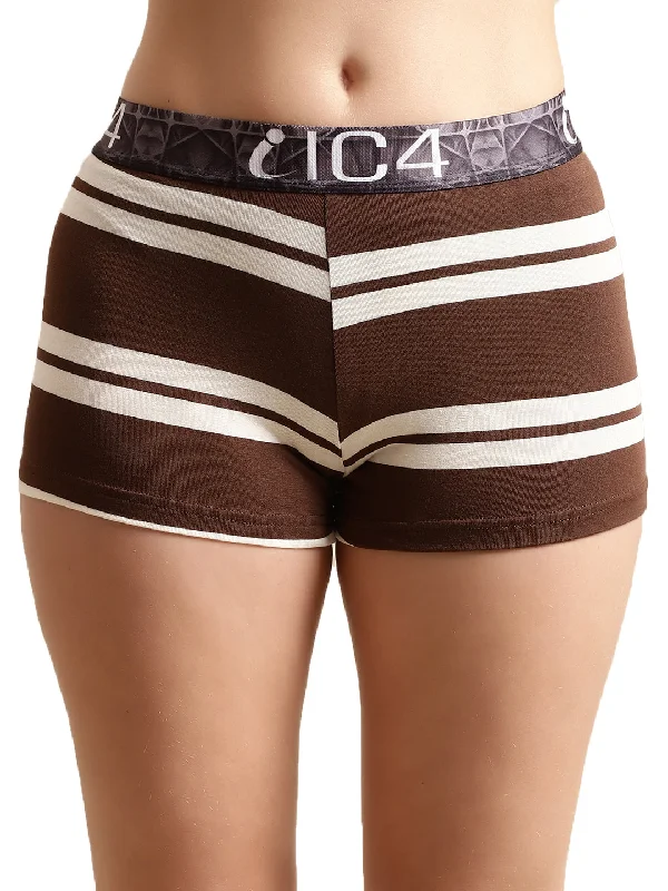 stretch lace panties with a sheer overlay and high-cut legs for a seductive flairIC4 Women's Modal Elastane stripe Fashion Boyshorts, Brown