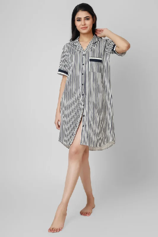 women's pajamas with an elasticized cuffsBlack Stripey Slumber Nightdress